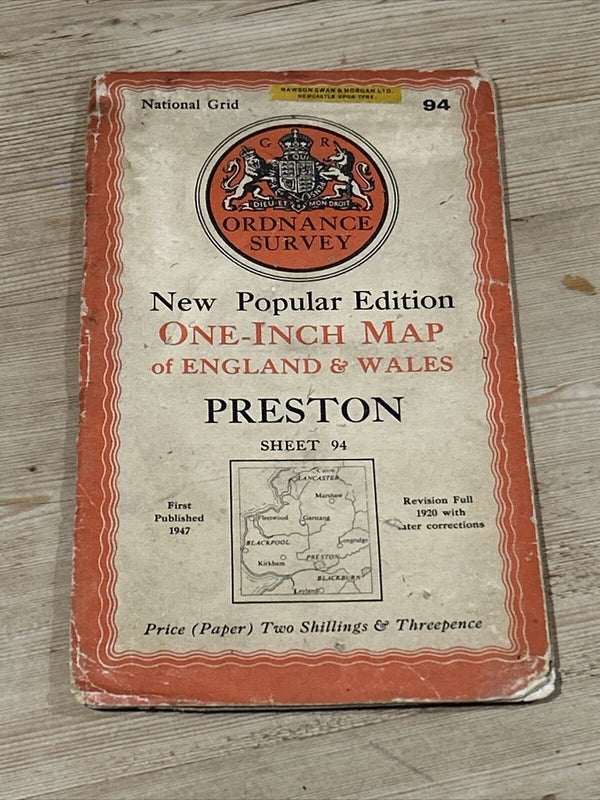 PRESTON Ordnance Survey Sixth Edition One inch 1947 Sheet 94 Paper Lancaster