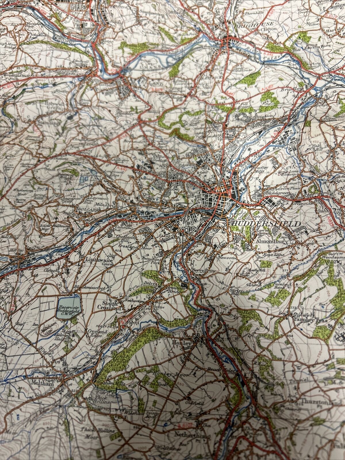 HUDDERSFIELD Ordnance Survey Cloth One Inch Map 1947 Sixth Edition Sheet 102