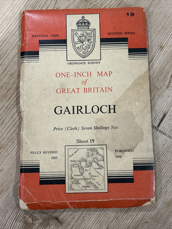 GAIRLOCH Ordnance Survey Seventh Series CLOTH One inch 1958 Sheet 19 Ewe Longa