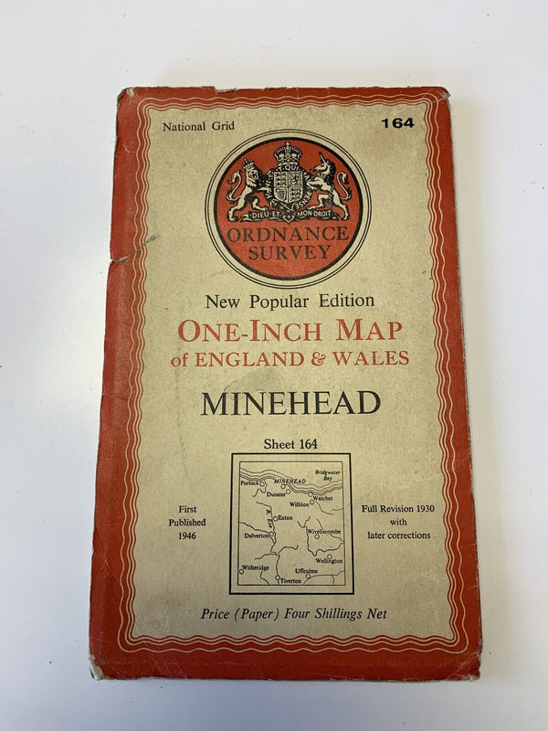 Minehead Tiverton Devon - 1946 Ordnance Survey One Inch Sheet 164