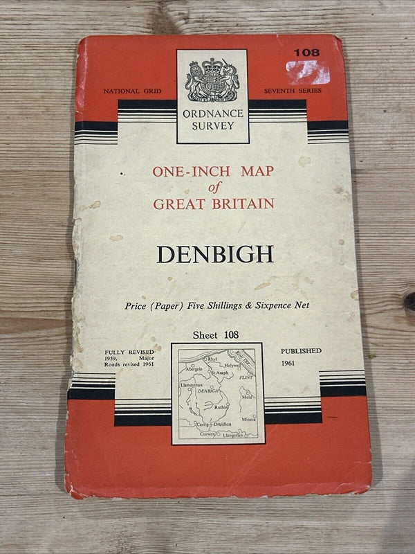 DENBIGH Ordnance Survey Seventh Series Paper One inch 1961 Sheet 108 The Alarm