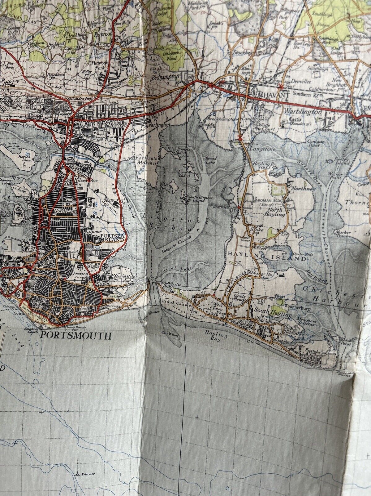 CHICHESTER Ordnance Survey Cloth One Inch Map 1945 Sixth Edition Sheet 181