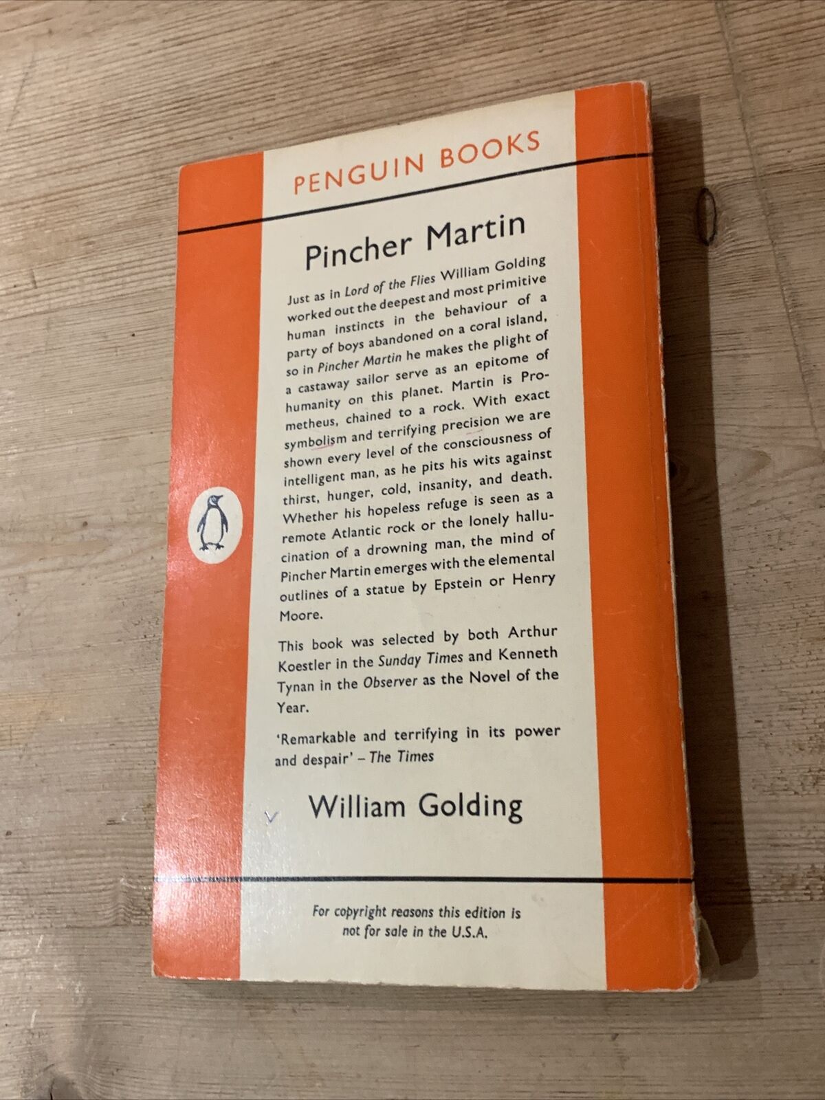 PINCHER MARTIN - WILLIAM GOLDING - Penguin Books No 1686 1962