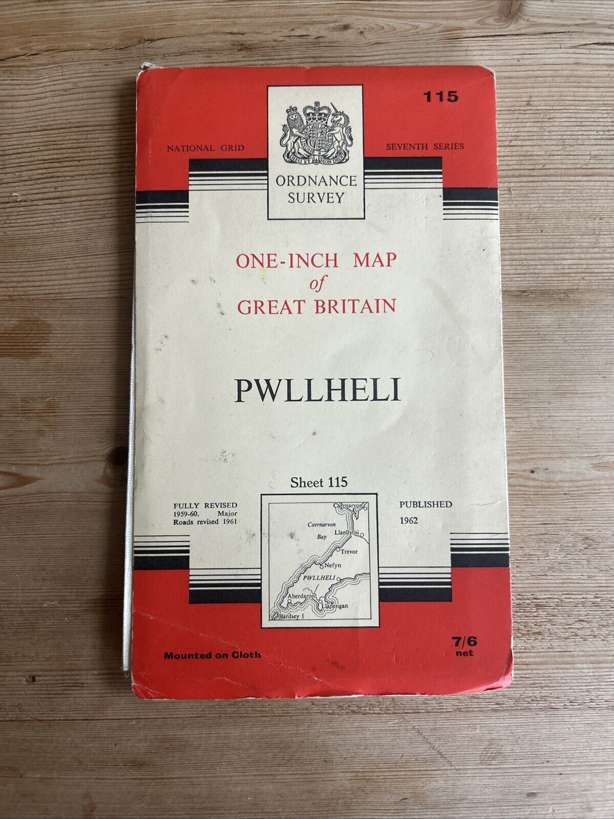 PWLLHELI Ordnance Survey CLOTH Seventh Series Map One Inch 1962 Sheet 115 Nefyn