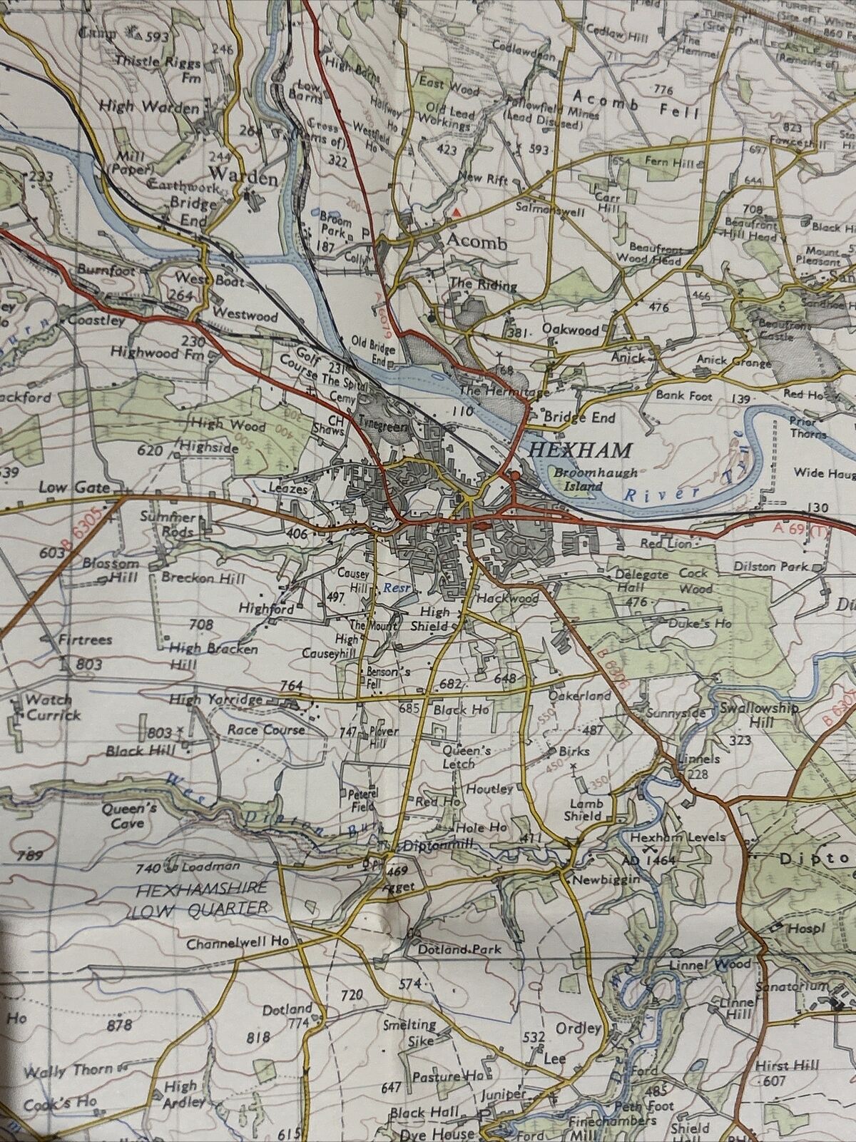 HEXHAM Ordnance Survey Paper Map 1956 Seventh Series Sheet 77 Consett Otterburn