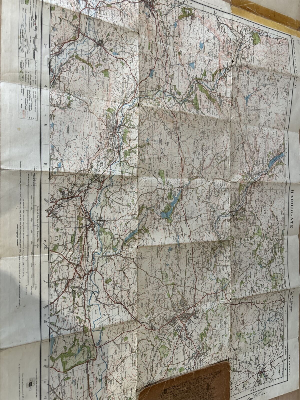 HARROGATE Ordnance Survey Cloth 1 Inch Map 1935? No 26 Contoured Pateley Bridge