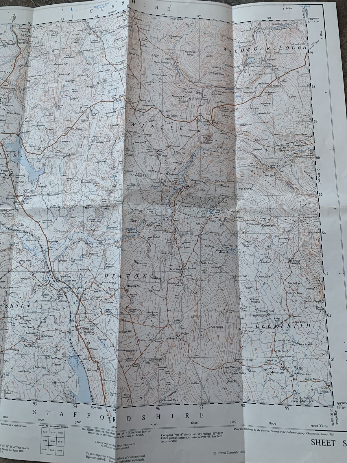 Bosley Ordnance Survey 1:25000 First Series Sheet SJ 96 1958 Rushton Danebridge