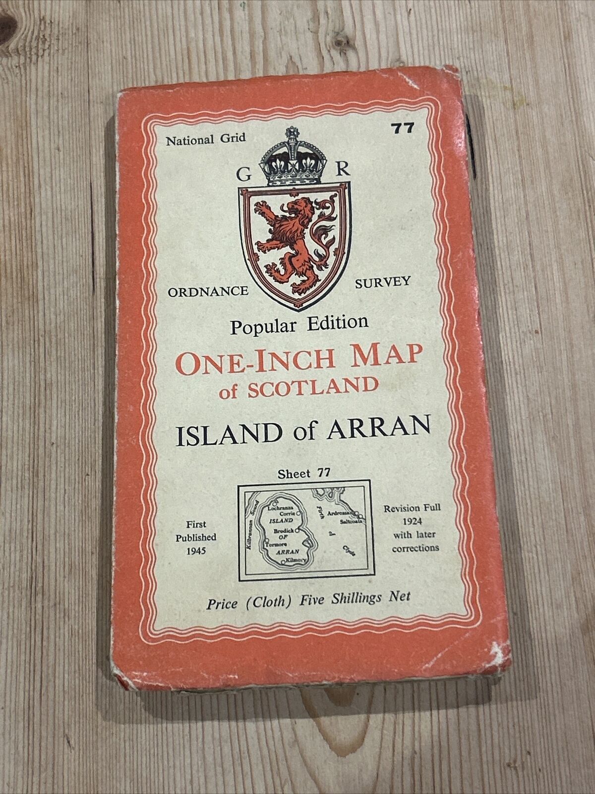 ISLE OF ARRAN Ordnance Survey One Inch Sheet 77 CLOTH No Popular Edition 1945