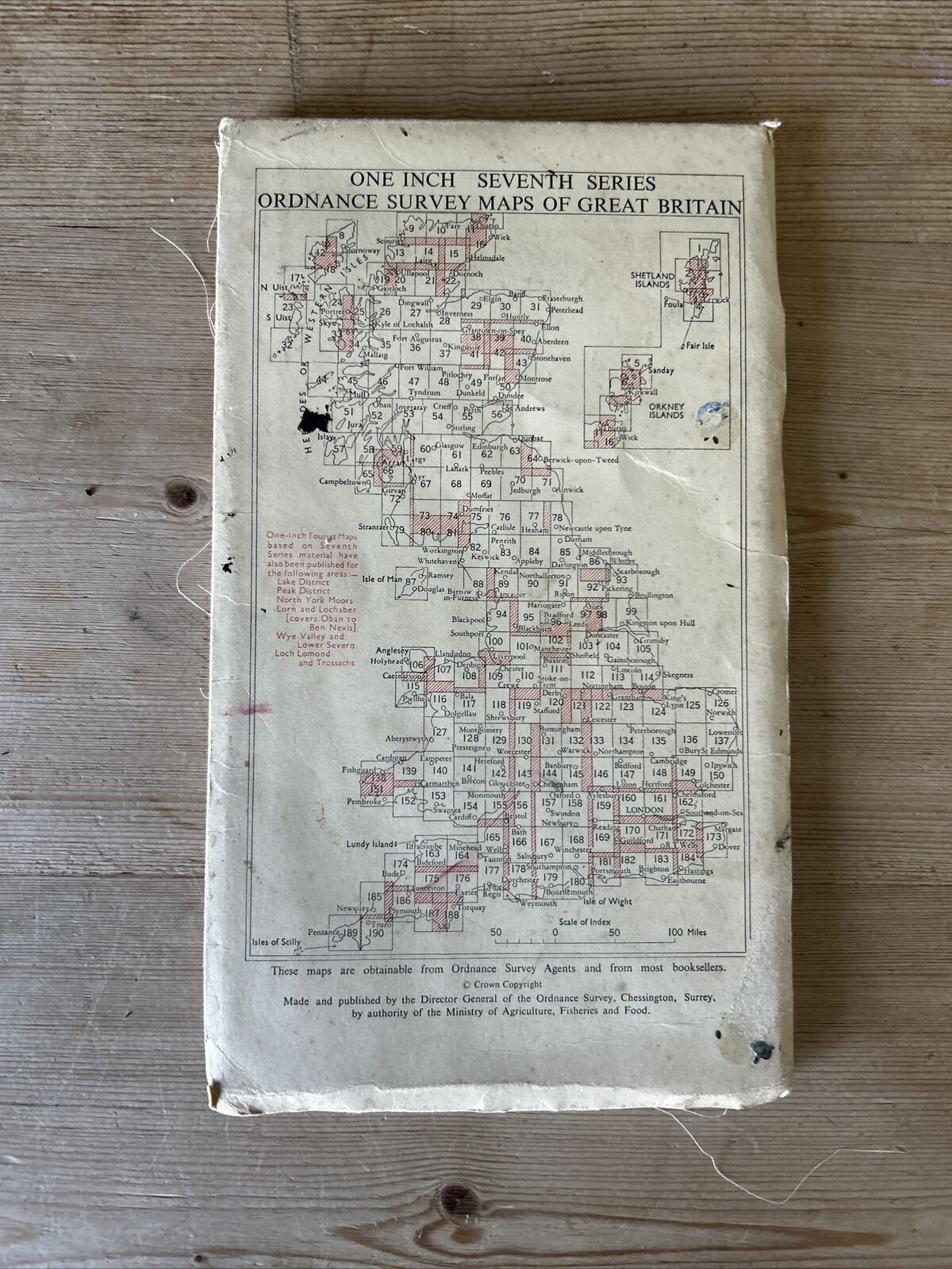 BRIGHTON & WORTHING Cloth Ordnance Survey 7th Series 1 Inch Map 1960 Crawley