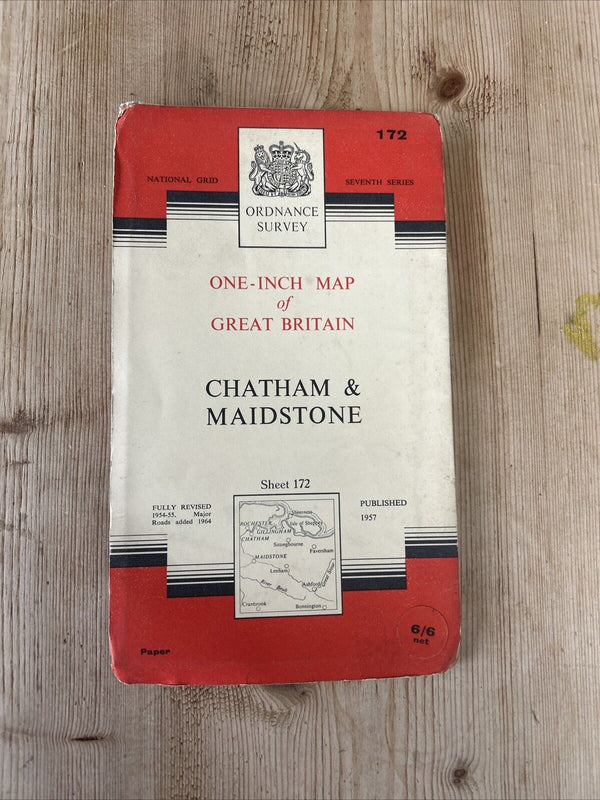 CHATHAM & MAIDSTONE Ordnance Survey Seventh Series Map 1 Inch 1957 Sheet 172