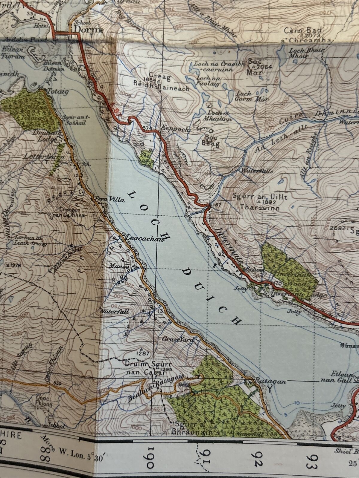 LOCHCARRON & DORNIE Ordnance Survey CLOTH One Inch Sheet 36 Popular 1947