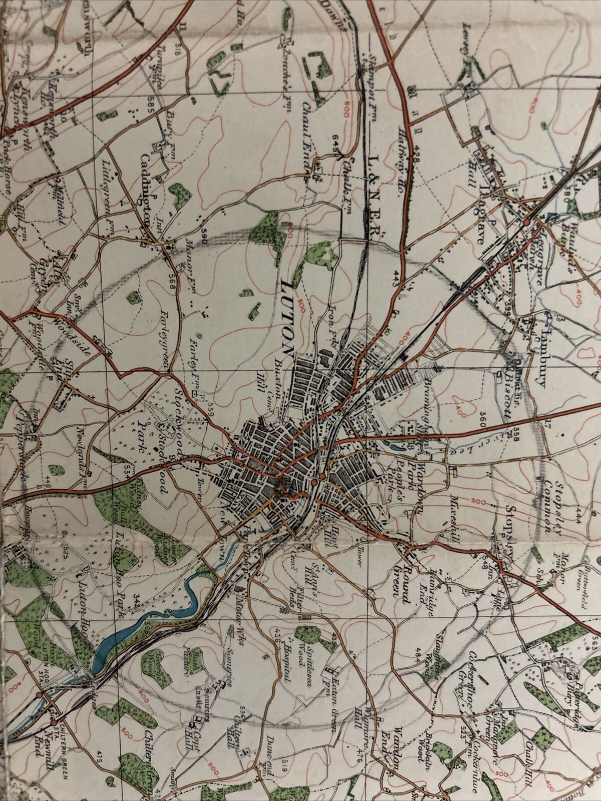 LUTON Ordnance Survey CLOTH One Inch Map 1923 Sheet 95 Contoured Woburn