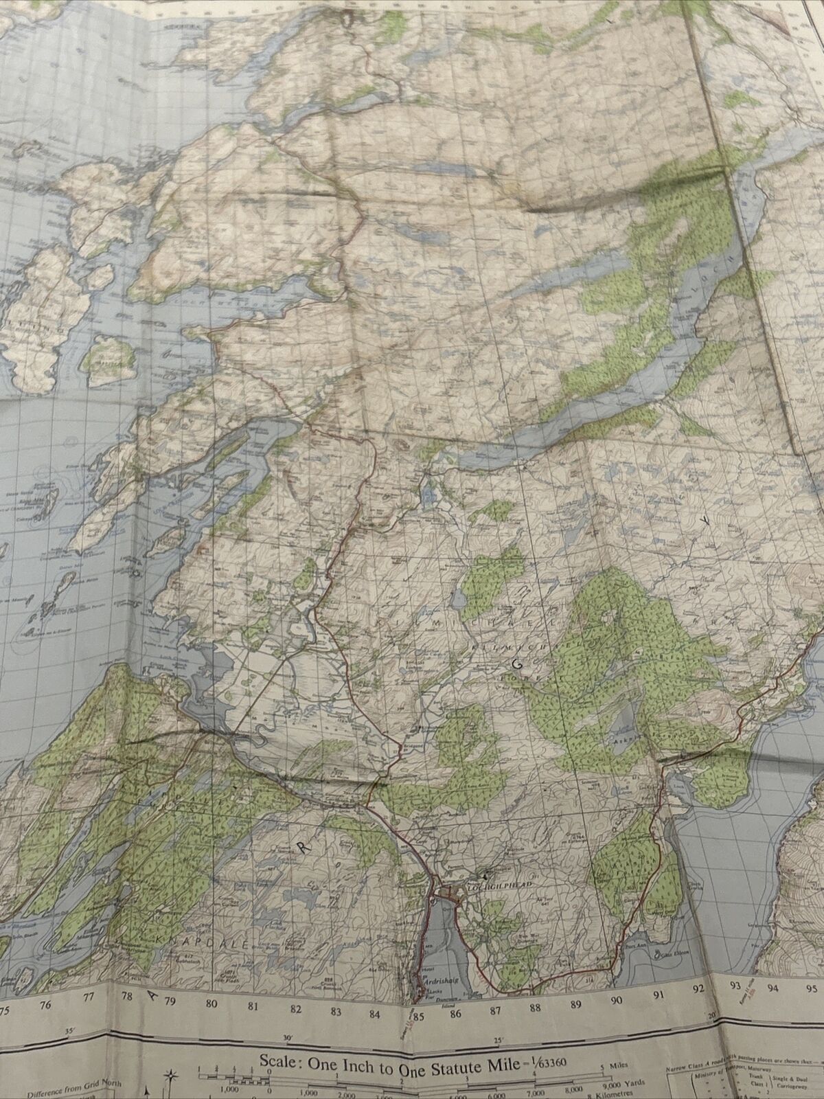 LOCH AWE Ordnance Survey Seventh Series CLOTH One inch 1956/62 Sheet 52 Scarba