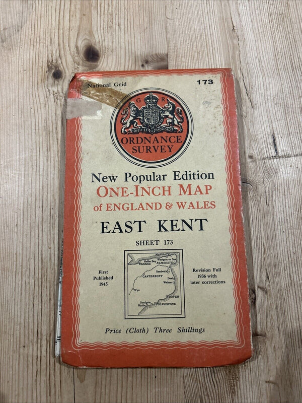 EAST KENT Ordnance Survey Sixth Edition Cloth One inch 1945 Sheet 173 Walmer