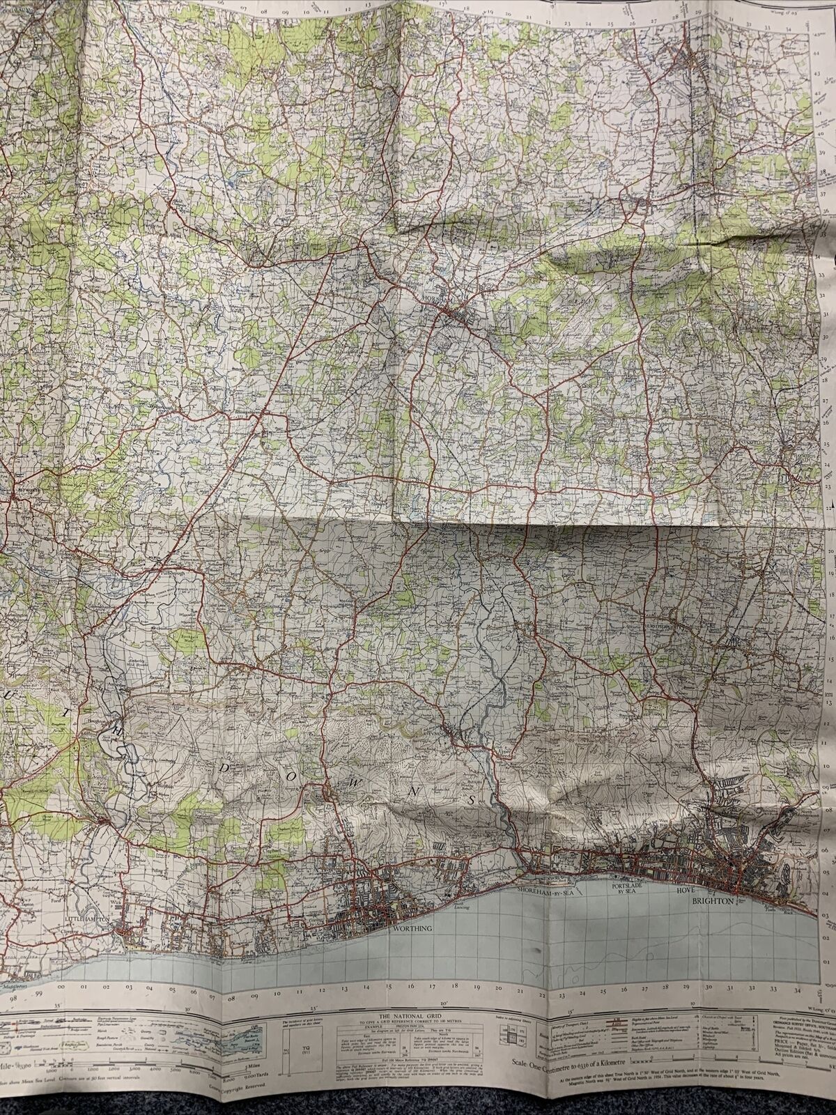 BRIGHTON & WORTHING Ordnance Survey CLOTH Map 1940 Sixth Series Sheet 182