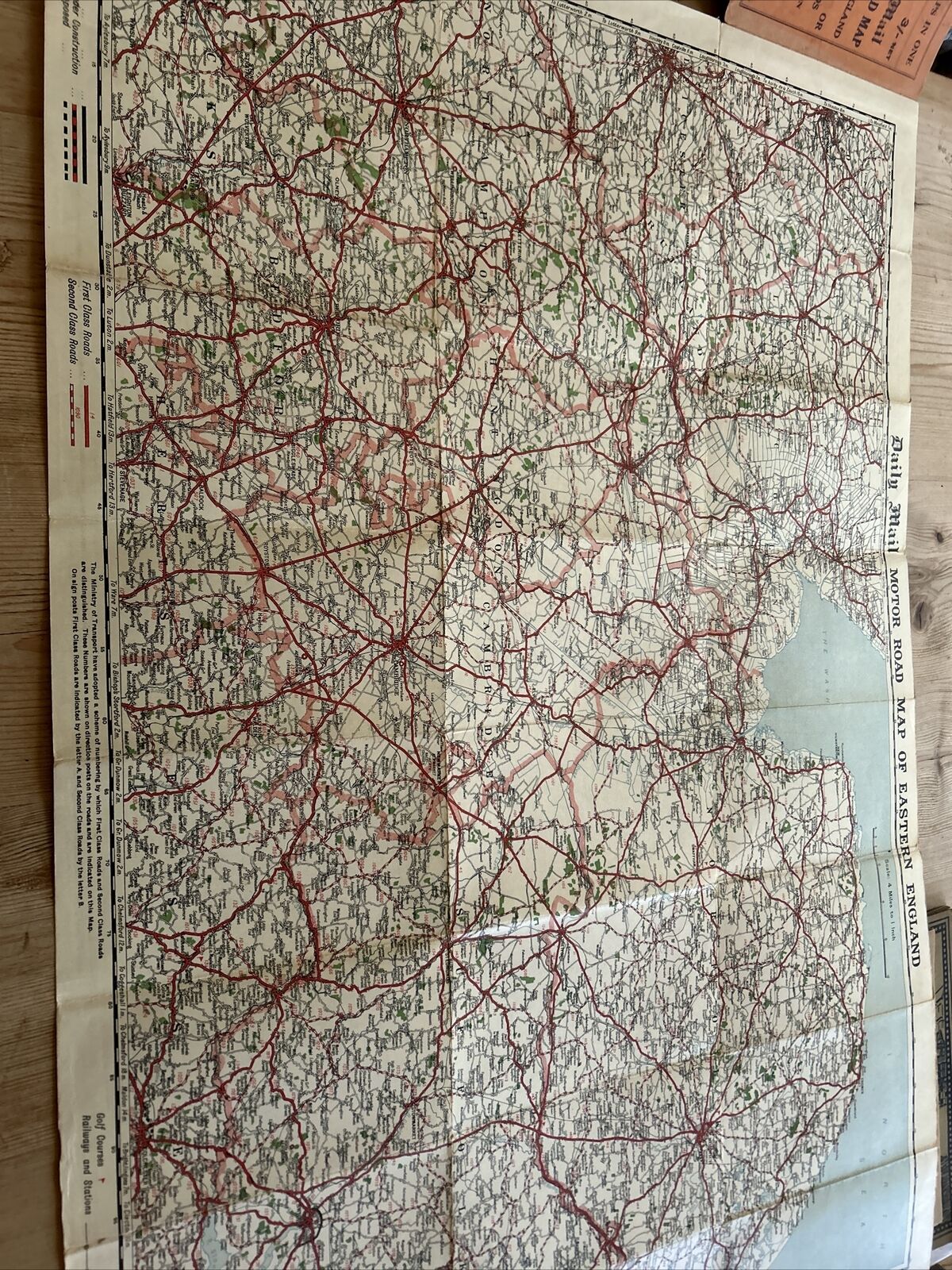 DAILY MAIL Motor Road Map of SOUTH WEST & EASTERN ENGLAND 1930 4 Miles Inch