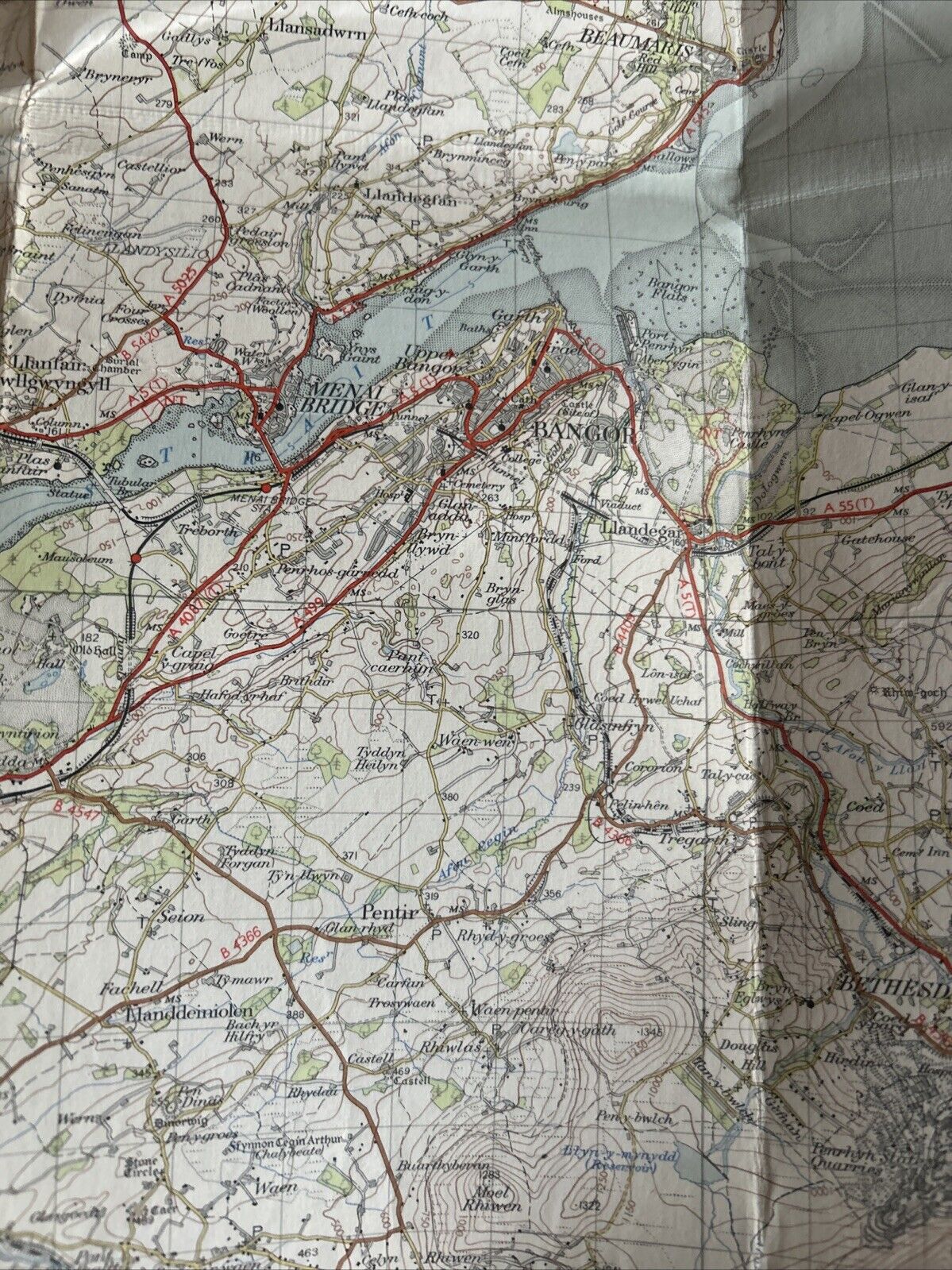 SNOWDON Ordnance Survey CLOTH Seventh Series Map One Inch 1953 Sheet 107 Pentir