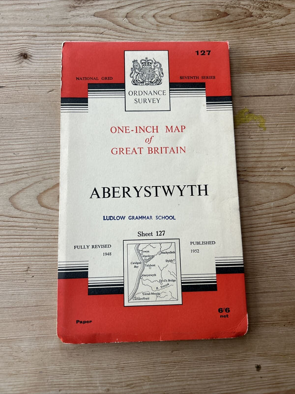 ABERYSTWYTH Wales Paper Ordnance Survey Seventh Series One inch 1952 Sheet 127