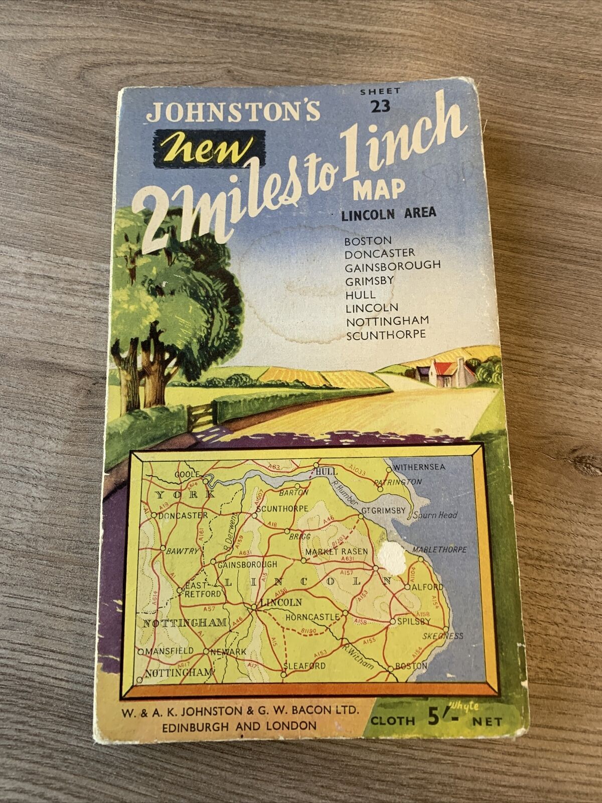 Johnstons Cloth New 2 Miles To 1 Inch Map - Lincoln No 23 Hull Boston Newark