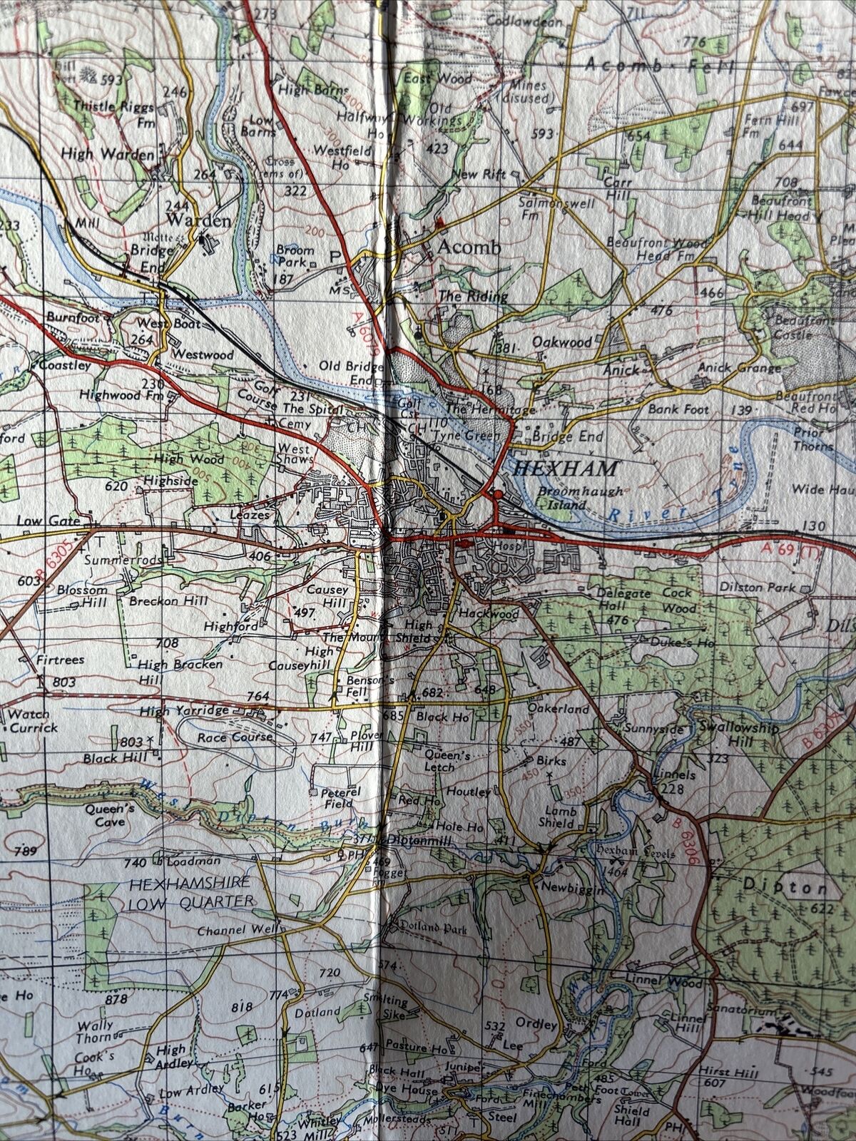 HEXHAM Ordnance Survey Seventh Series CLOTH One Inch Map Sheet 77 1964 Birtley