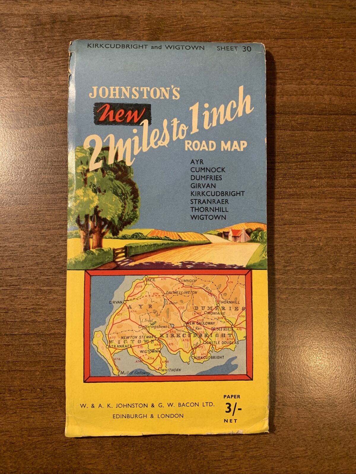 KIRKCUDBRIGHT & WIGTOWN Sheet 30 Johnstons New 2 Miles To 1 Inch Map - 1950?