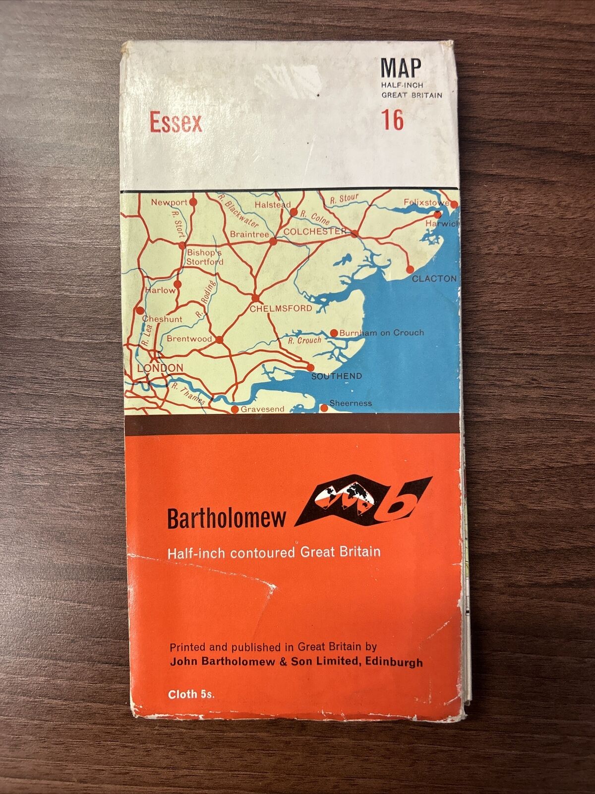 ESSEX CLOTH Bartholomew  Half Inch Map 1962 No 16 Southend Chelmsford Ware