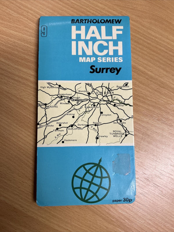 SURREY Bartholomew - Half Inch Map 1973 No 9 Guildford Reading Sevenoaks