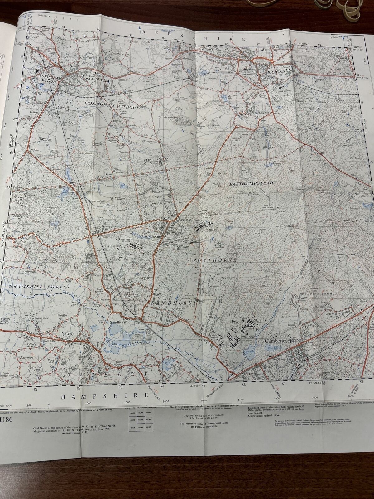 WOKINGHAM 1958Ordnance Survey Sheet SU86 2 & Half Inch MAP Sandhurst Bracknell