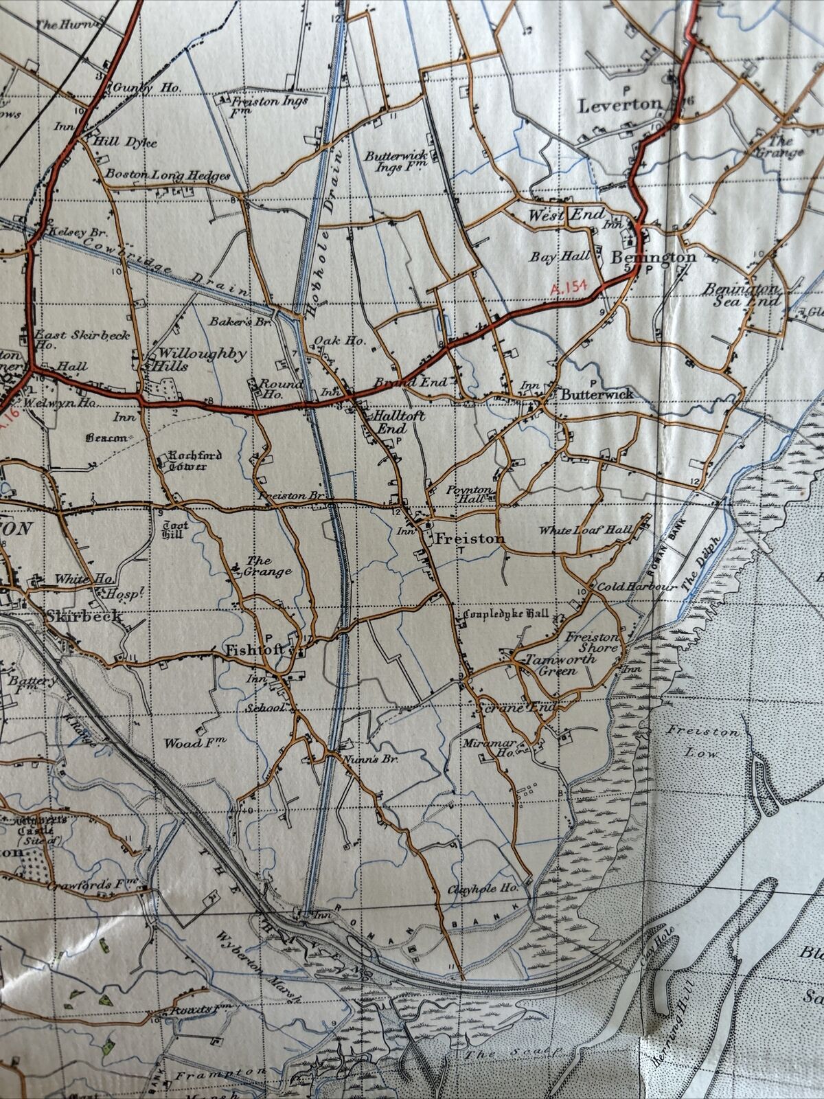 BOSTON & SKEGNESS Ordnance Survey Cloth 1  Inch Map 1947 Sixth Edition Sheet 114