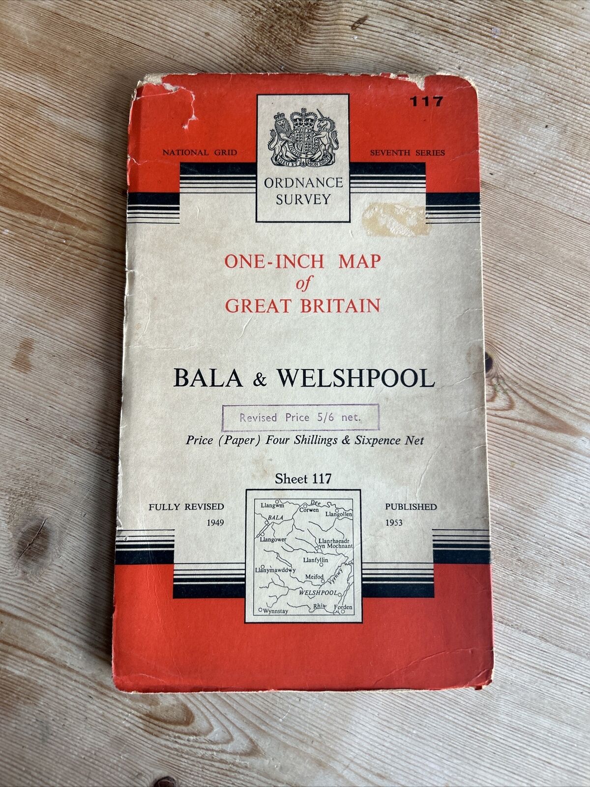 BALA & WELSHPOOL Ordnance Survey Seventh Series Paper One In Map Sheet 117 1953