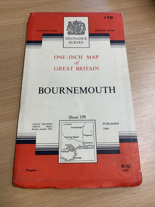 BOURNEMOUTH Vintage Ordnance Survey Seventh Series Paper 1-inch 1962 Sheet 179