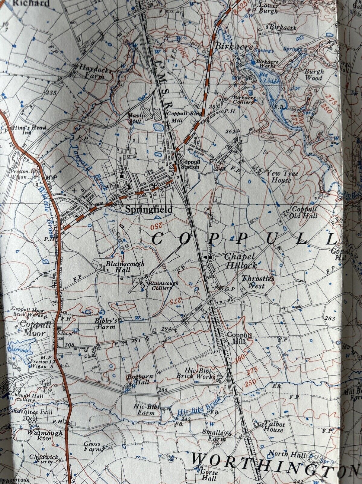 CHORLEY CHARNOCK RICHARD Ordnance Survey Sheet 34/51 1:25000 1947 Parbold Euxton