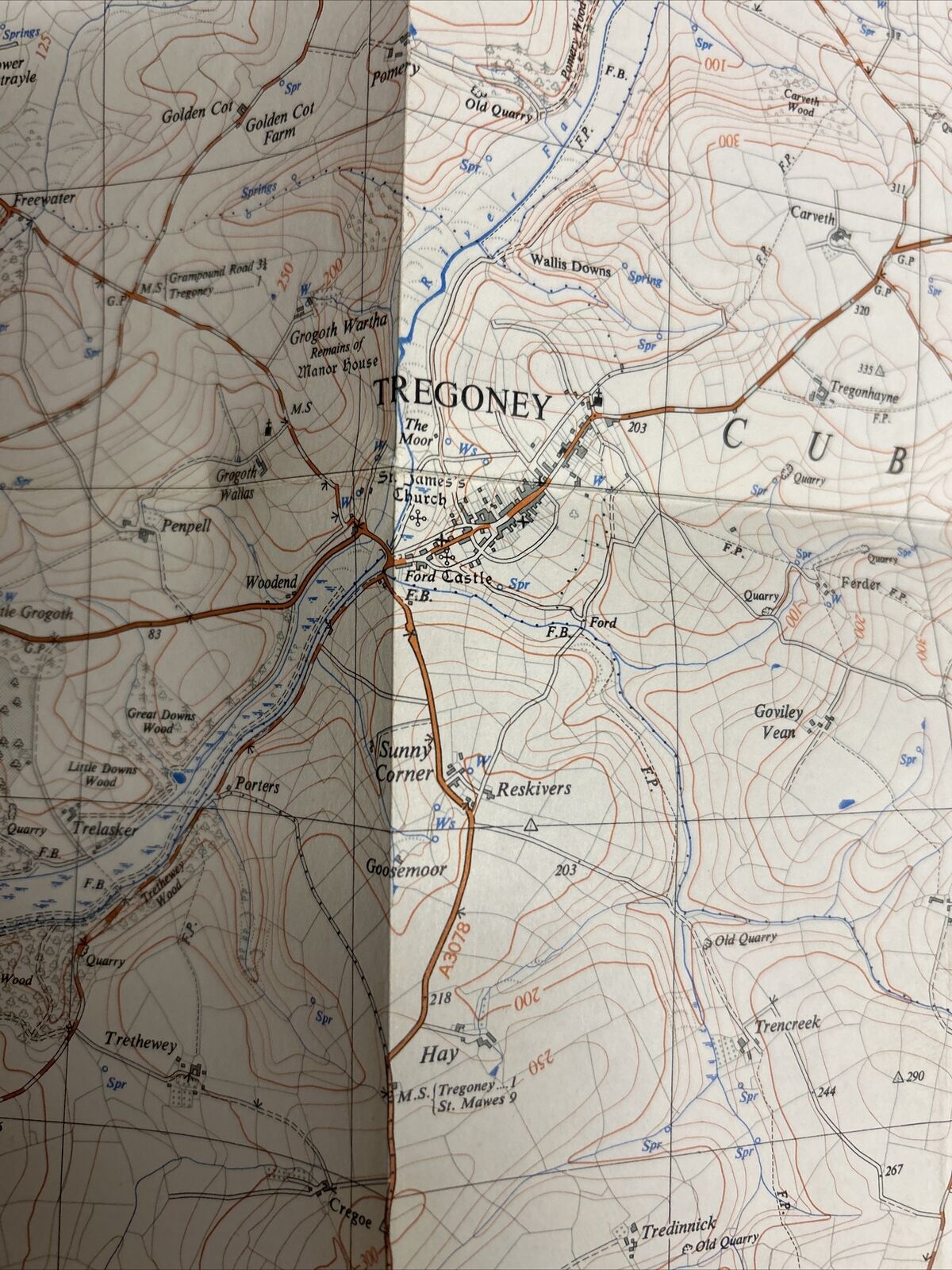 GRAMPOUND Ordnance Survey 1:25,000 National Grid Sheet 10/94 1951 Cornwall