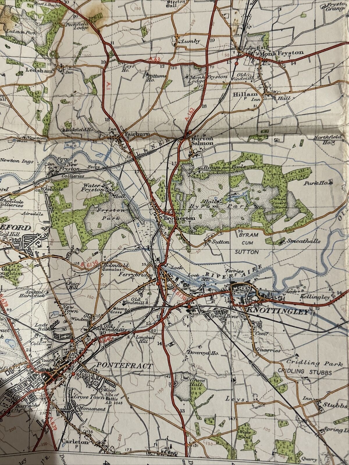 YORK Ordnance Survey Sixth Series CLOTH One inch 1947 Sheet 97 Goole Selby