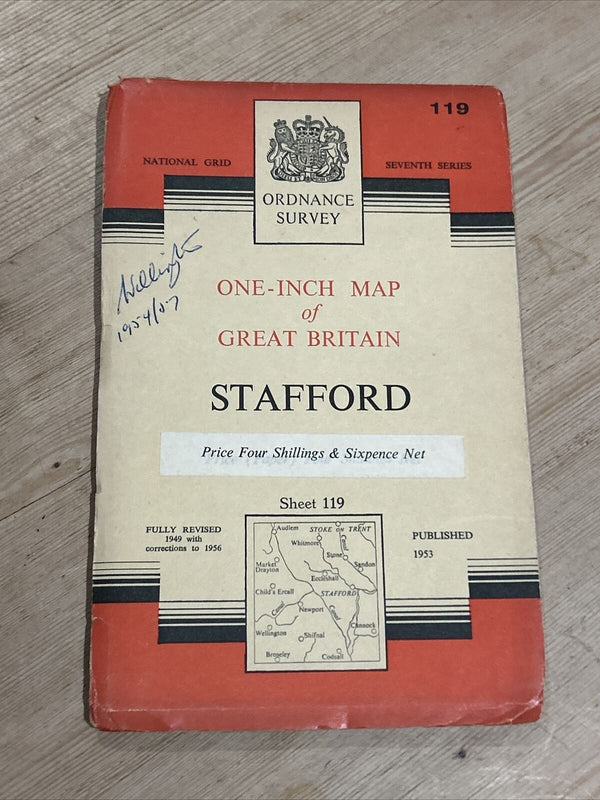 STAFFORD Ordnance Survey Seventh Series Paper One inch 1953 Sheet 119 Cannock