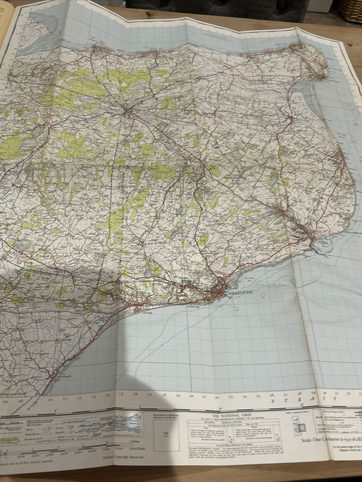 EAST KENT Ordnance Survey Cloth One Inch Map 1945 Sixth Edition Sheet 173 Deal