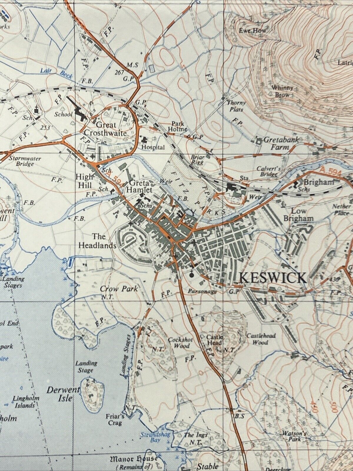 KESWICK Cumbria Ordnance Survey Sheet NY 22 Two & Half Inch MAP 1952 Derwent