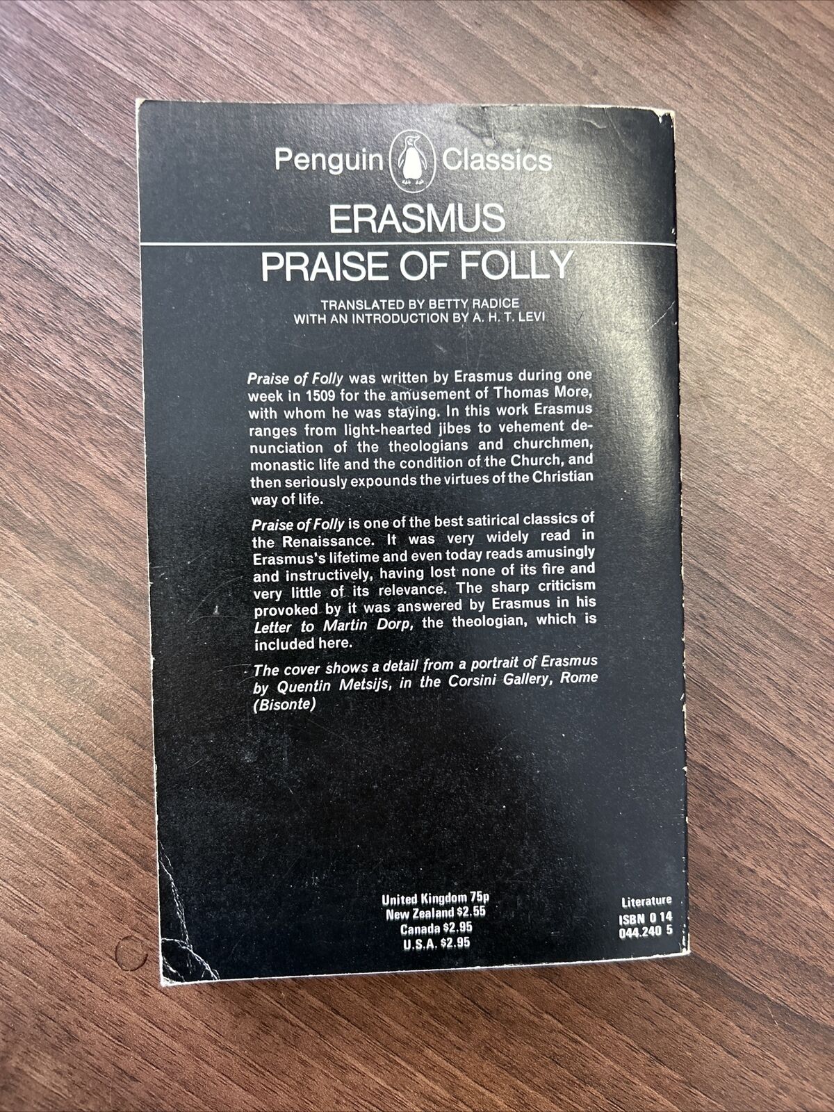 PRAISE OF FOLLY - Erasmus - PENGUIN CLASSICS 1975 L240