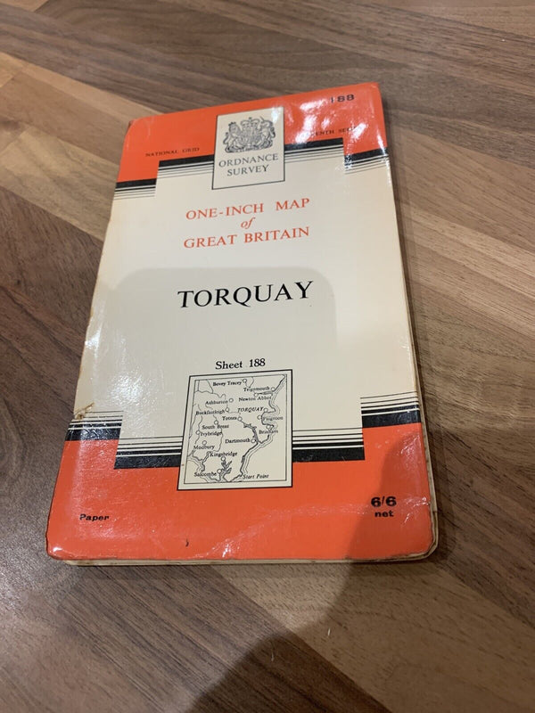 Vintage Ordnance Survey Seventh Series Paper 1-inch TORQUAY -1964 Sheet 188