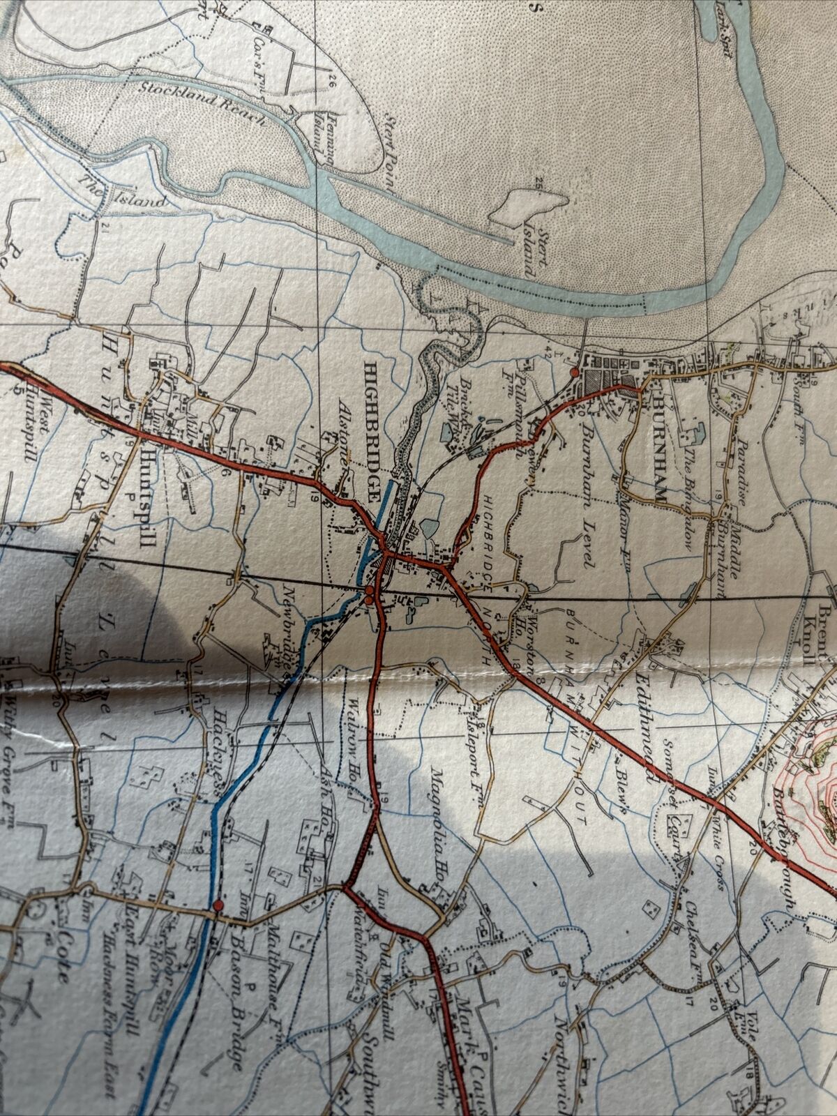 BRIDGEWATER & QUANTOCK HILLS Ordnance Survey Cloth 1 Inch Map 1936? No 120