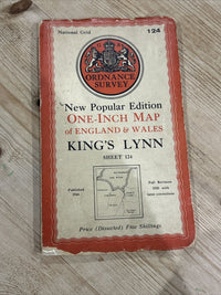 KINGS LYNN Ordnance Survey Cloth 1 Inch Map 1946 6th Edition Sheet 124 Dissected