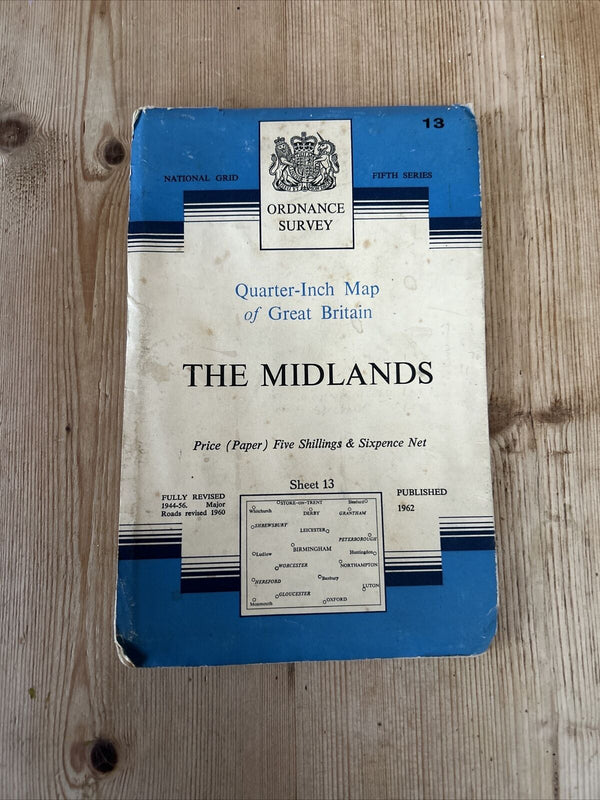THE MIDLANDS Sheet 13 Fifth Series Paper Ordnance Survey Quarter Inch 1962