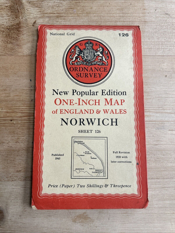 NORWICH Ordnance Survey One Inch Map 1945 Sixth Edition Sheet 126 Great Yarmouth