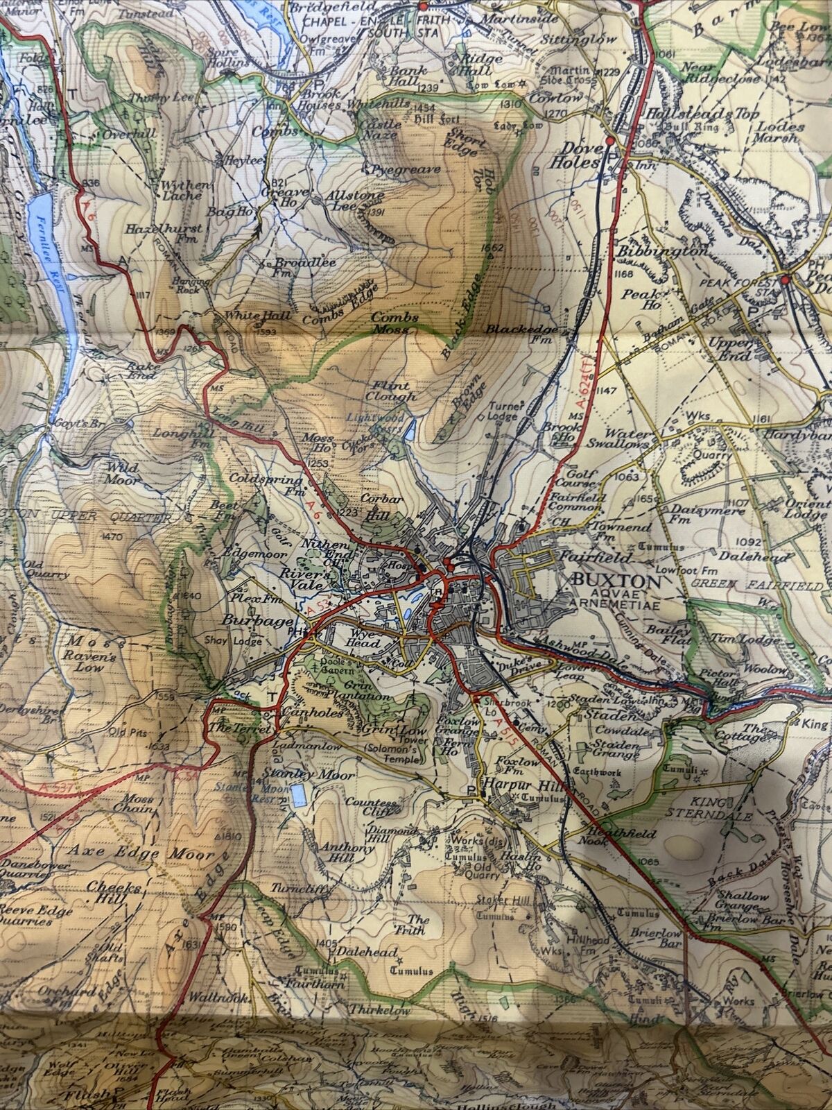 PEAK DISTRICT Ordnance Survey One Inch Paper Tourist Map 1963 Buxton Matlock