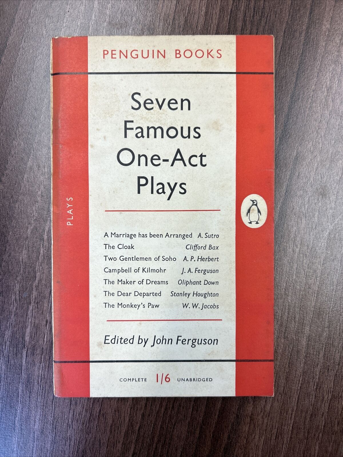 SEVEN FAMOUS ONE-ACT PLAYS - various - Penguin Books 1950 No 117 Bax Jacobs