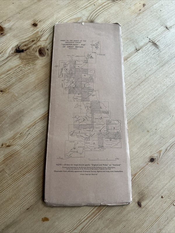 MIDLANDS England Ordnance Survey CLOTH Sheet 8 Quarter Inch Map 4th Ed 1946