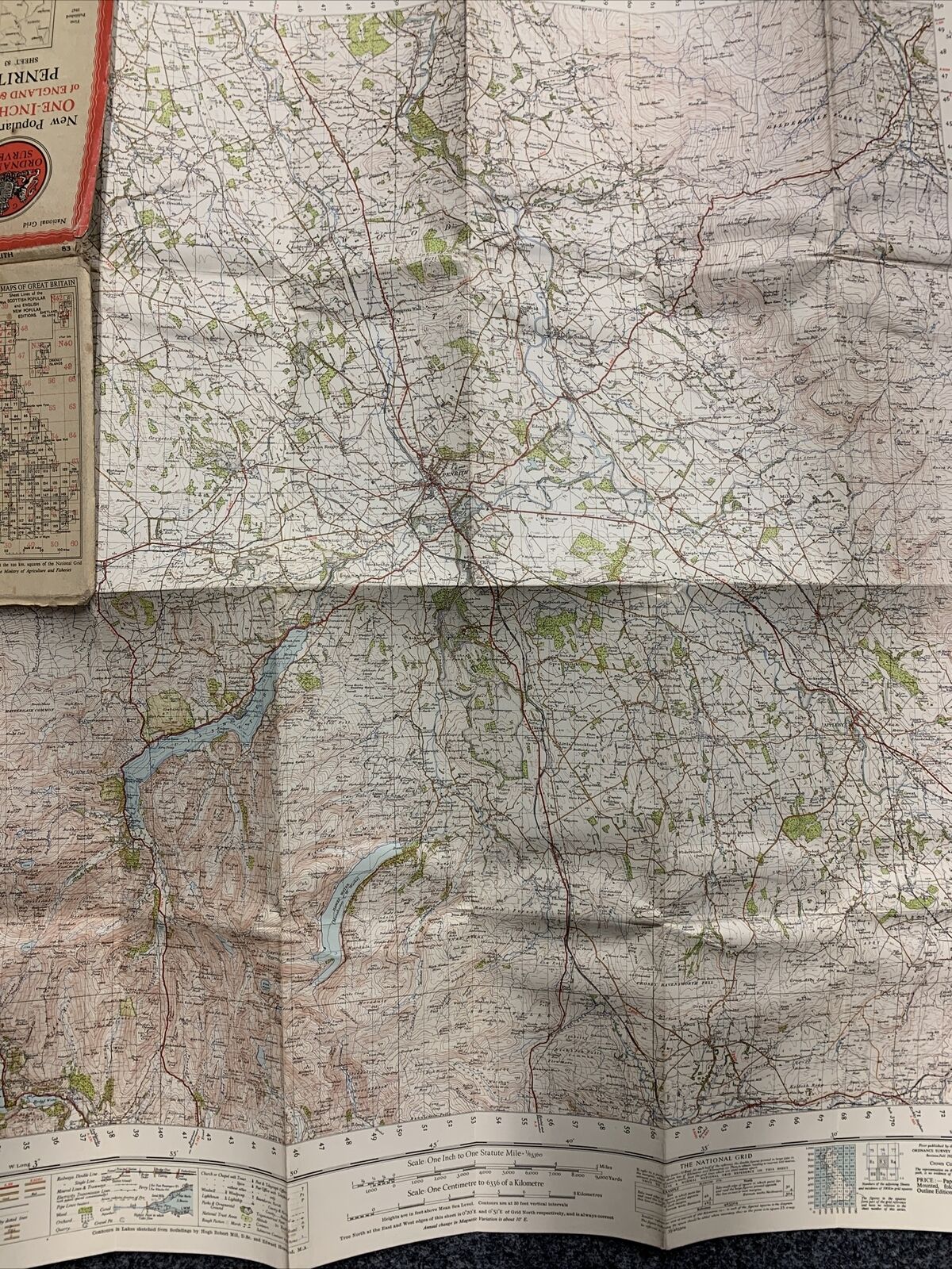 PENRITH Ordnance Survey CLOTH Map 1947 Sixth Series Sheet 83 Ullswater