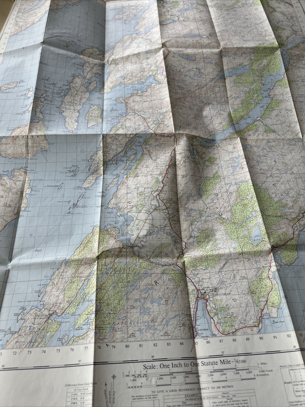 LOCH AWE Ordnance Survey Seventh Series Paper One inch 1956 Sheet 52 Scarba