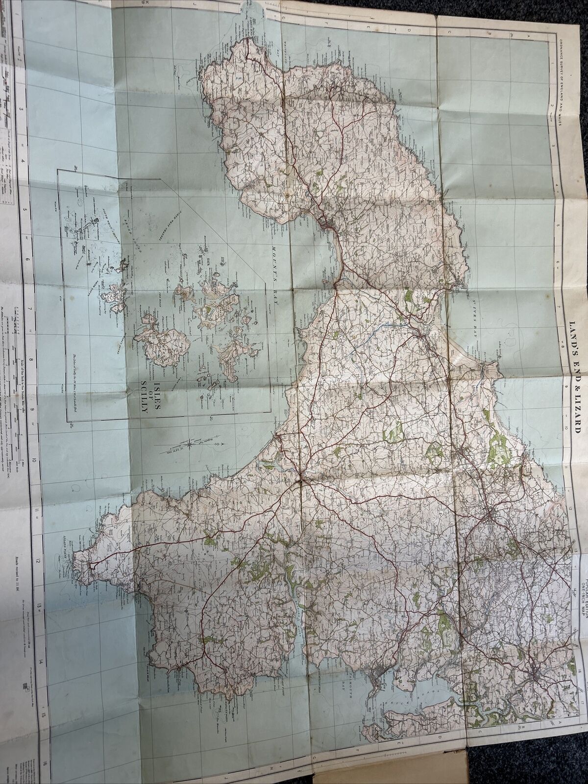 LANDS END & LIZARD No 146 Ordnance Survey Popular One Inch Cloth Map 1919