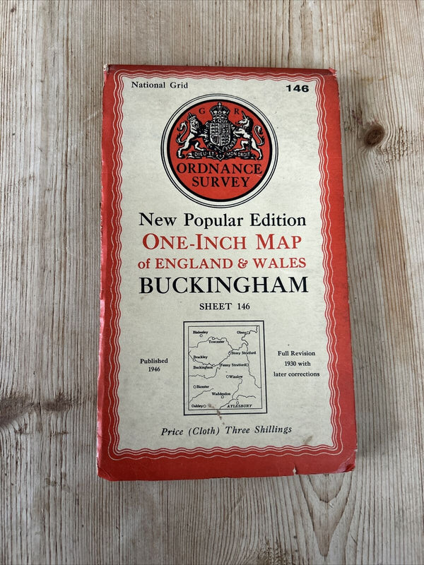 BUCKINGHAM Ordnance Survey Cloth One Inch Map 1946 Sixth Edition Sheet 146